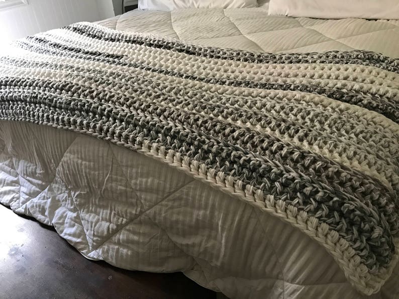 silver and white crochet blanket large throw blanket Blanket crochet throw blanket gray