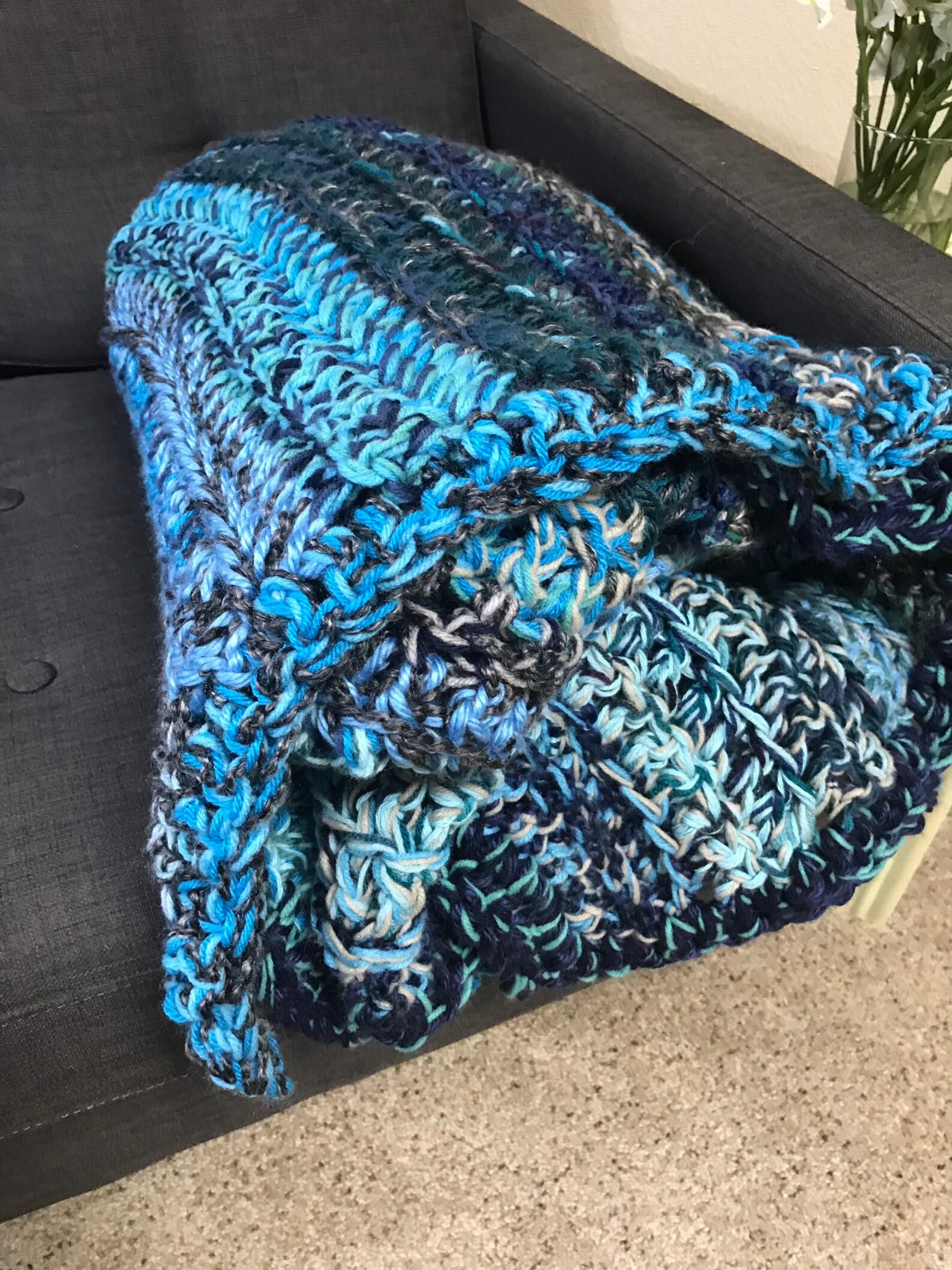 Crochet Blanket Chunky Crochet Blanket in Blues Teals and Etsy