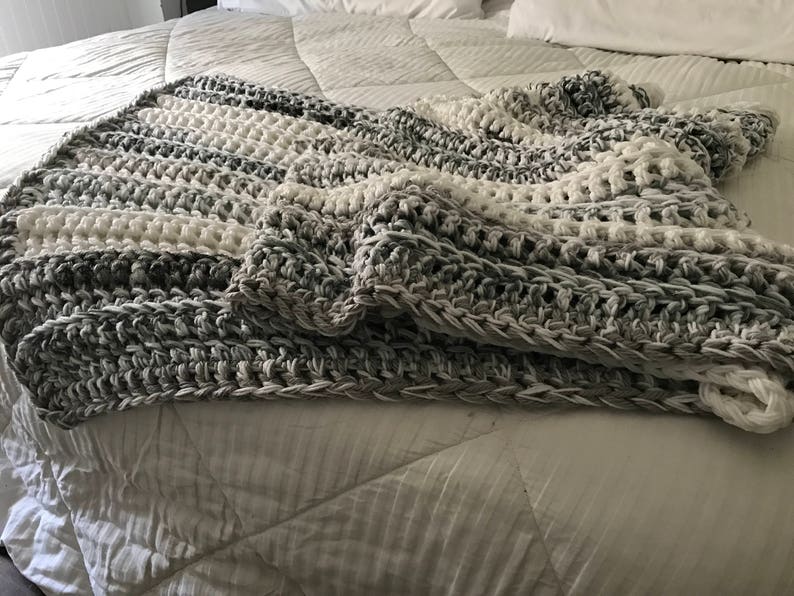 silver and white crochet blanket large throw blanket Blanket crochet throw blanket gray