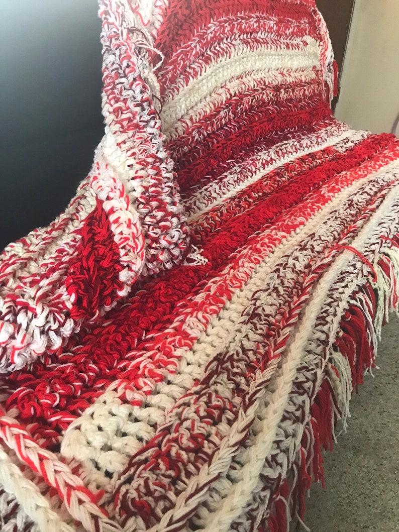 Peppermint Twist Crochet Fringe Blanket Etsy