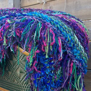 Crochet fringe blanket in green, purple, pink and blue image 4