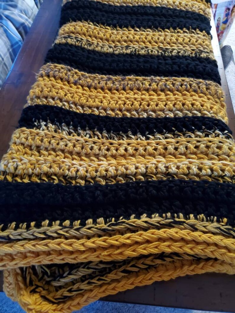 Blanket black gold mustard and gray throw blanket striped Etsy
