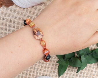 Fire element meditation bracelet agate stone, energy boost crystal jewelry, orange gemstones bracelet, summer colors jewelry, good mood gift