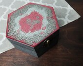 Wooden trinket box red silver metalic shimmering dragon skin keepsake gift for her hand painted treasury jewelry box