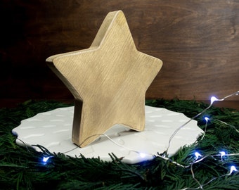 Wooden star decor shabby chic gold antiqued rustic Christmas decor standing small gift nursery decor