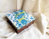 Tea box with wonderful blue nots 9 compartments elegant gift idea for her home decor cozy wooden storage jewelry box