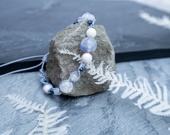 Anxiety calming crystal healing gemstone bracelet, winter colors jewelry, white blue bracelet, spiritual crystal bracelet