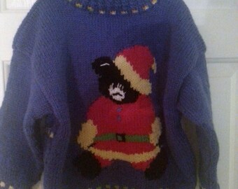 Blue Teddy Bear and Trucks Crochet Sweater for a Boy Age 4-5