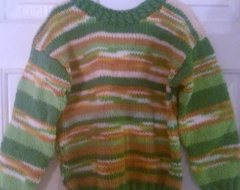 Green, Orange and Beige Crochet Sweater for a Boy Age 4-5