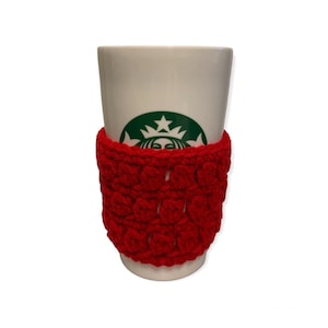 Copritazza da caffè all&#39;uncinetto con punto sbuffo / Copritazza da caffè/tè rosso natalizio / Copritazza / Copritazza / Portatazza / Manica per tazza