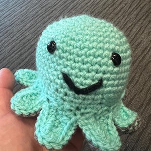 Crochet Reversible Mood Octopus: Mint & Grey Plush Toy