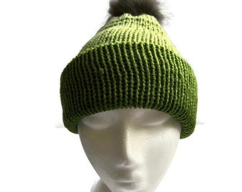 Gorro de punto para adultos con pompón de piel sintética, gorro de punto con pompón de piel sintética, gorro de pompón de piel sintética de punto, gorro de pompón de piel sintética de punto, listo para enviar