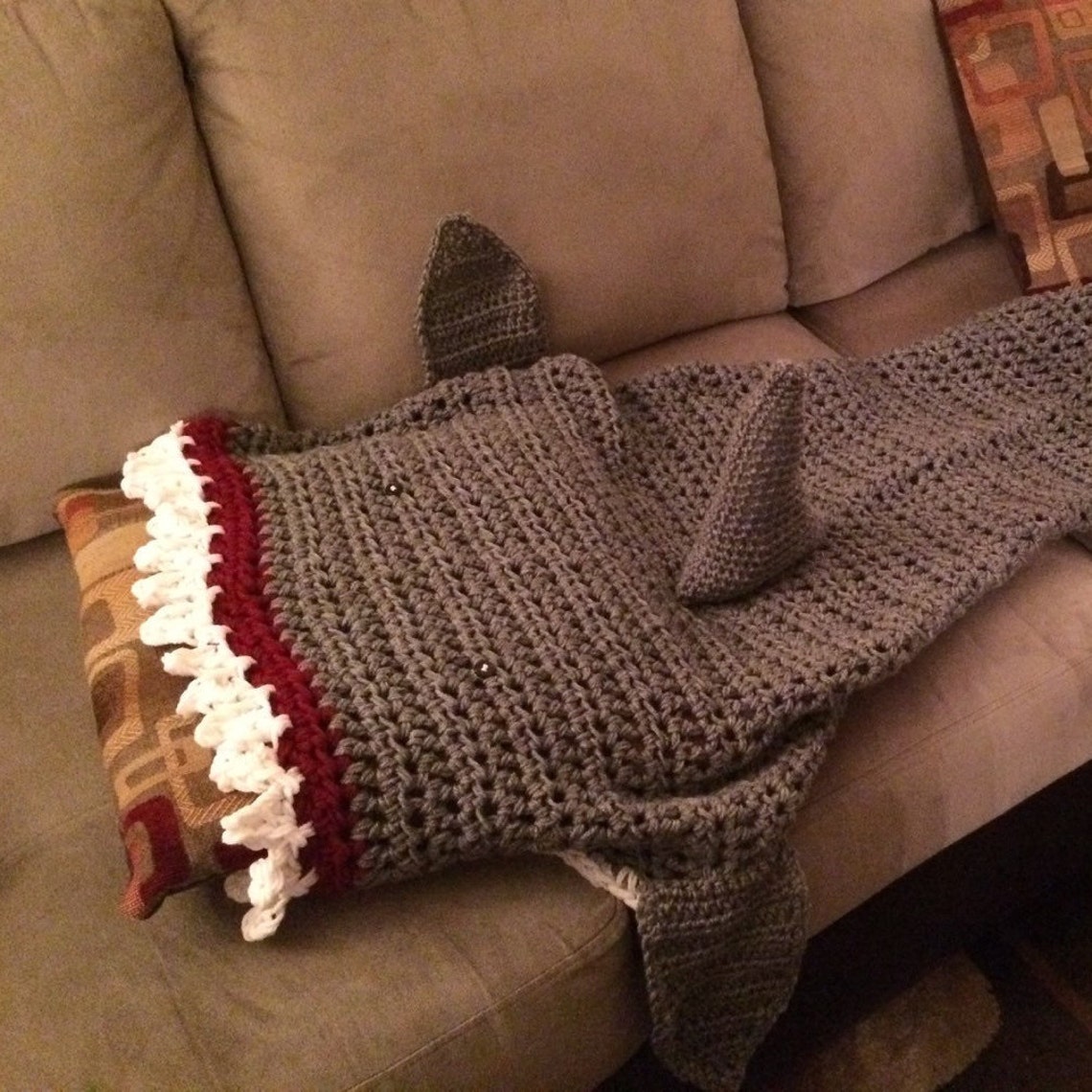 Crochet Shark Blanket Shark Cocoon Etsy