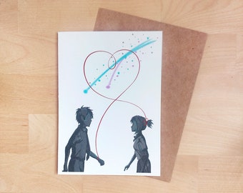 Your Name Anime Greeting Cards Blank (Kimi no Na wa)- Valentines Day Hand Drawn Card - Romantic Anniversary Gift for Her Him