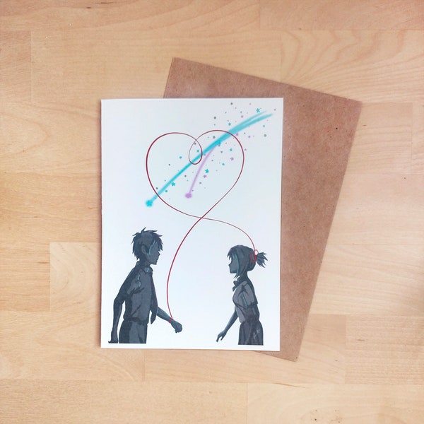 Your Name Anime Greeting Cards Blank (Kimi no Na wa)- Valentines Day Hand Drawn Card - Romantic Anniversary Gift for Her Him