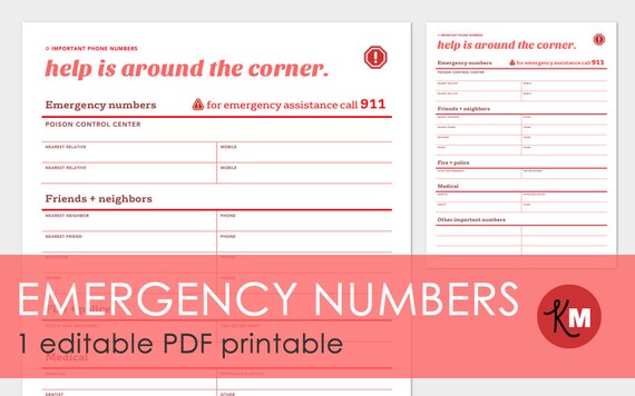 important phone numbers form for emergency contacts etsy