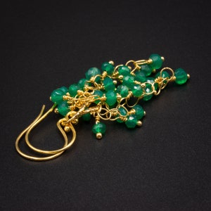 Green onyx earrings vermeil gold handmade semiprecious stone waterfall earring , green onyx gold jewelry,