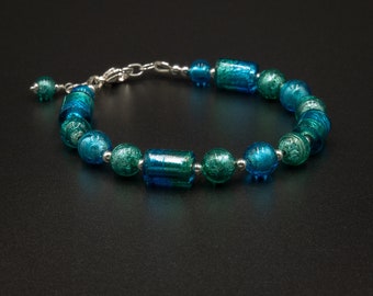 Murano blue aqua sterling silver Venetian glass handmade bracelet