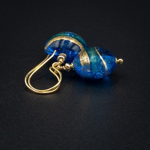 Murano turquoise gold vermeil Venetian glass handmade coin drop earrings
