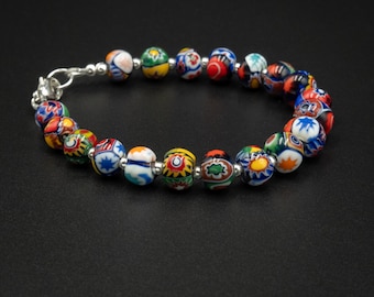 Murano glass multi colour Millefiori bracelet,  genuine Venetian Murano glass and sterling silver murano Millefiori bracelet.