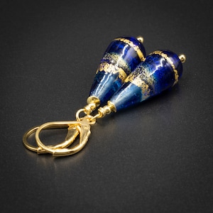 Murano glass cobalt blue vermeil gold  Venetian glass handmade teardrop earrings