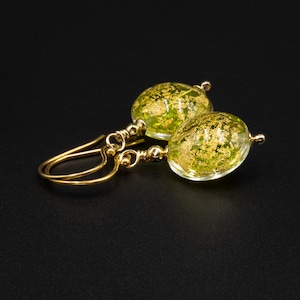 Murano green vermeil gold Venetian glass coin drop earrings