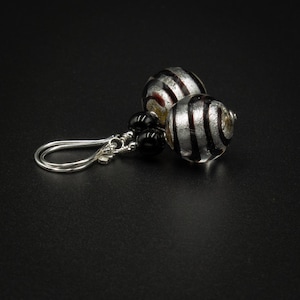 Murano Venetian glass black silver earrings genuine Venetian Murano glass sterling silver black drop earrings, Venetian glass jewelry