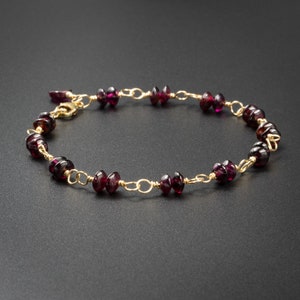 Garnet and gold handmade semiprecious stone bracelet garnet and gold filled small bead bracelet, garnet and gold jewelry, red gold jewelry