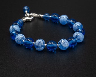Murano sapphire blue Millefiori Venetian glass sterling silver handmade bracelet