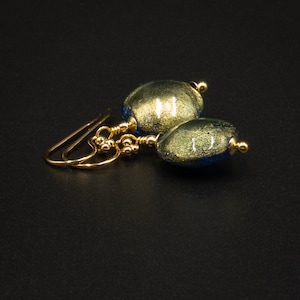 Murano blue vermeil gold  Venetian glass coin drop earrings