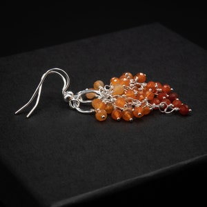 Carnelian earrings carnelian sterling silver waterfall earring orange silver cluster silver  long drop earrings, burnt orange jewelry