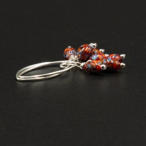 Murano red mulitcolour speckled earrings,  genuine Venetian vintage Murano glass sterling silver earrings, red Venetian glass jewelry