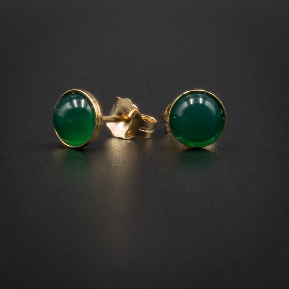 Green Onyx Stud Earrings Green Onyx and Vermeil Gold Handmade
