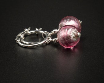 Murano glas roze zilveren oorbellen, bruidssieraden, roze zilveren oorbellen, roze zilveren Venetiaanse glazen sieraden R