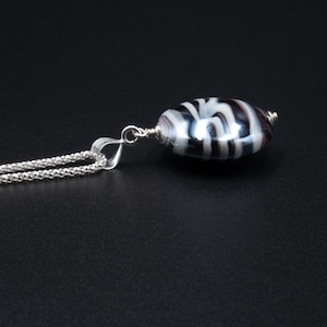 Murano black white stripe sterling silver Venetian glass handmade  monochrome pendant necklace