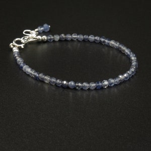 Iolite sterling silver handmade gemstone smokey blue bracelet.