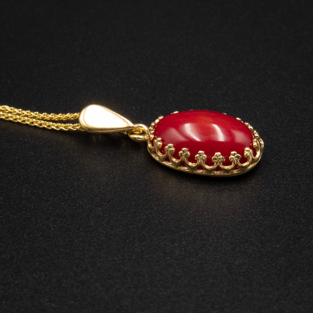 Red Bamboo Coral and Vermeil Gold Pendant Necklace, Red Gold Bamboo ...