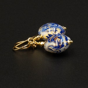 Murano  blue white gold vermeil Venetian glass handmade drop earrings