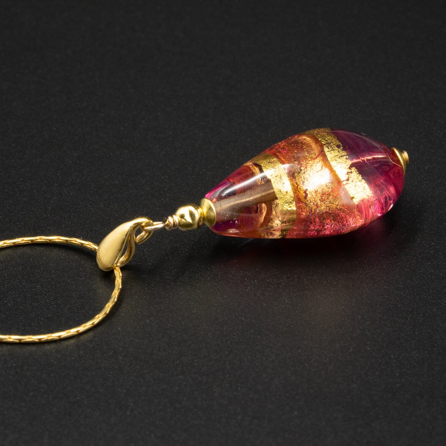 Murano Rose Pink Vermeil Gold Venetian Glass Handmade Teardrop Pendant  Necklace - Etsy