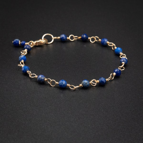 Lapis lazuli bracelet gold filled handmade semiprecious stone link bracelet, stacking bracelet, natural gemstone blue gold bracelet