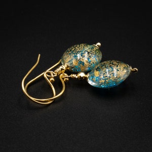 Murano aqua vermeil gold Venetian glass handmade coin drop earrings
