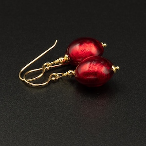 Murano ruby vermeil gold Venetian glass handmade coin drop earrings