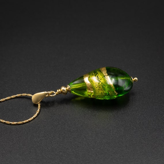 Collier Sautoir Pendentif Vert émeraude Style Murano Fait Main - Longueur 46-50 Cm - Neuf Sans écrin