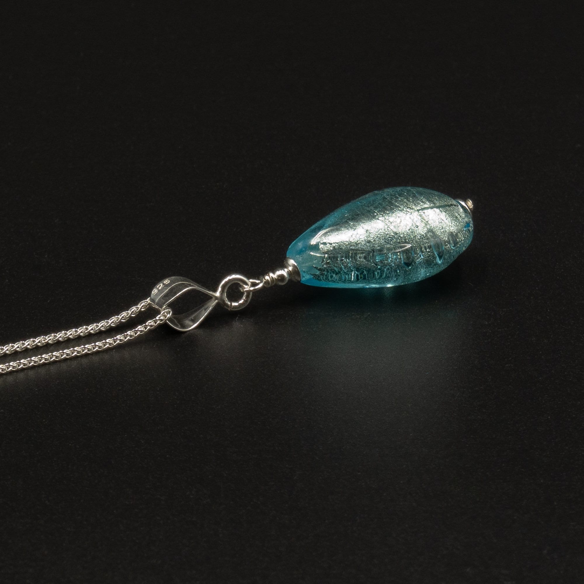 Murano glass pendant necklace, Venetian Murano glass sterling silver turquoise blue pendant necklace, Venetian glass jewelry