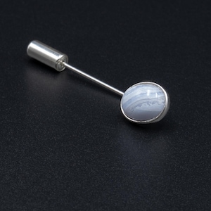 Blue lace agate and sterling silver handmade tie pin, lapel pin  mens gift