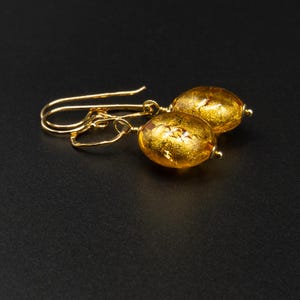 Murano vermeil gold foil Venetian glass handmade coin drop earrings
