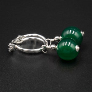 Green onyx earrings, green onyx sterling silver hoop gemstone earrings forest green silver drops green earrings, green onyx hoop drops