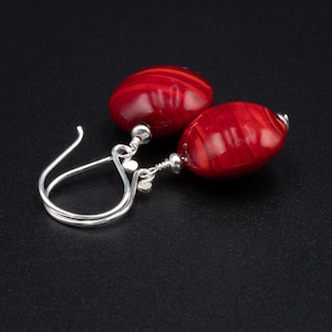 Murano glass red and silver earrings,  genuine Venetian Murano glass red silver earrings,  red silver glass jewelry R