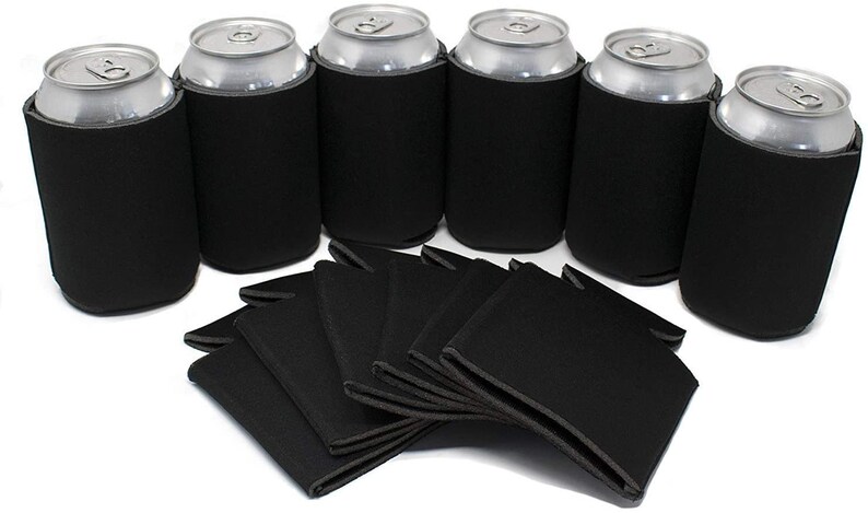 May include: A set of six black neoprene can coolers and ten black neoprene coasters. The can coolers are designed to keep drinks cold and the coasters are designed to protect surfaces from condensation.