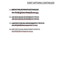 May include: A list of font options with different capitalization styles. The options are numbered 11 through 14. Each option shows the alphabet in uppercase and lowercase letters.